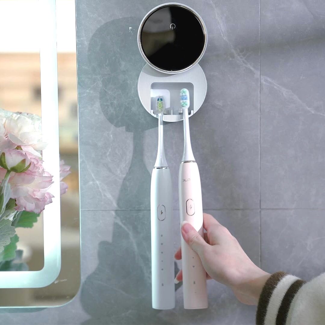 双人升级款智能牙刷紫外线杀菌消毒器免打孔壁挂置物架插电烘干