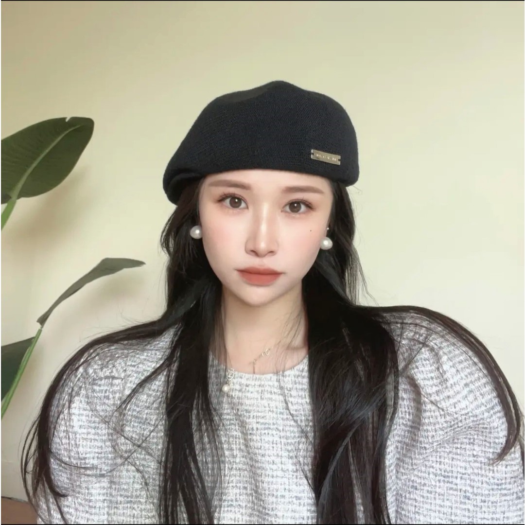 韩国进口韩版黑色贝雷帽子女网红反戴前进帽春夏编织透气显脸小百