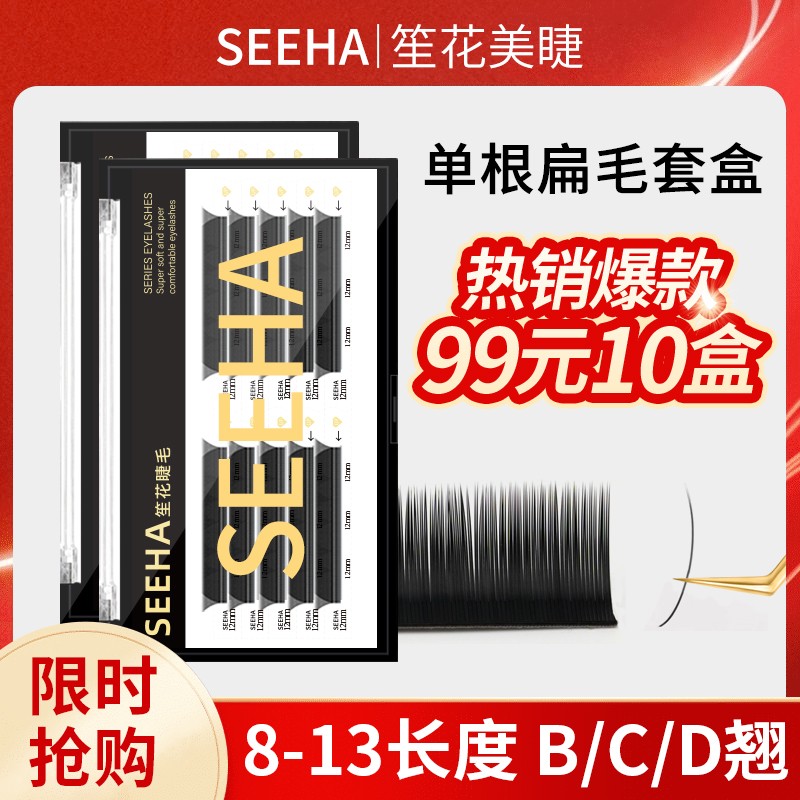 SEEHA嫁接睫毛风吹动单根扁毛10盒柔软美睫通用套组精致时尚经典1