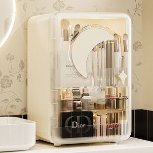 桌面收纳盒ing风收纳梳妆台护肤品防尘桌面口红置物架化妆盒