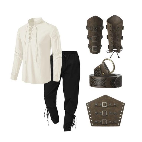 4 Pcs Halloween Men's Renaissance Costume Set Medieval Pirat