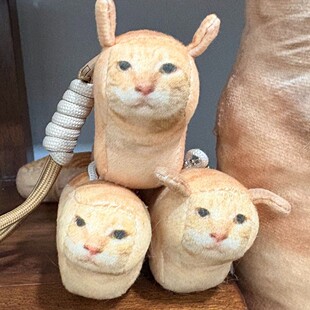 圆头猫爹发声哈气语音卡通钥匙链包包挂饰