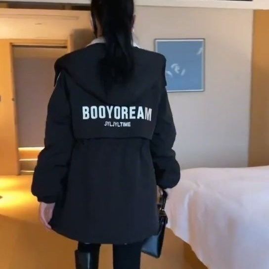 加绒加厚连帽收腰派克服棉衣女冬季韩版宽松百搭中长款保暖棉服女