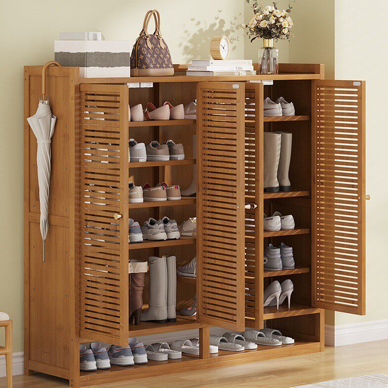 新款百叶门家用门口鞋柜入户门外走廊鞋柜大容量多层防尘储物柜子