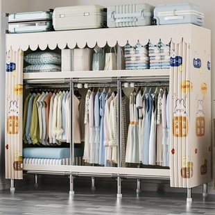 简易衣柜家用卧室全钢架布衣柜出租房结实耐用钢管加粗加厚衣橱