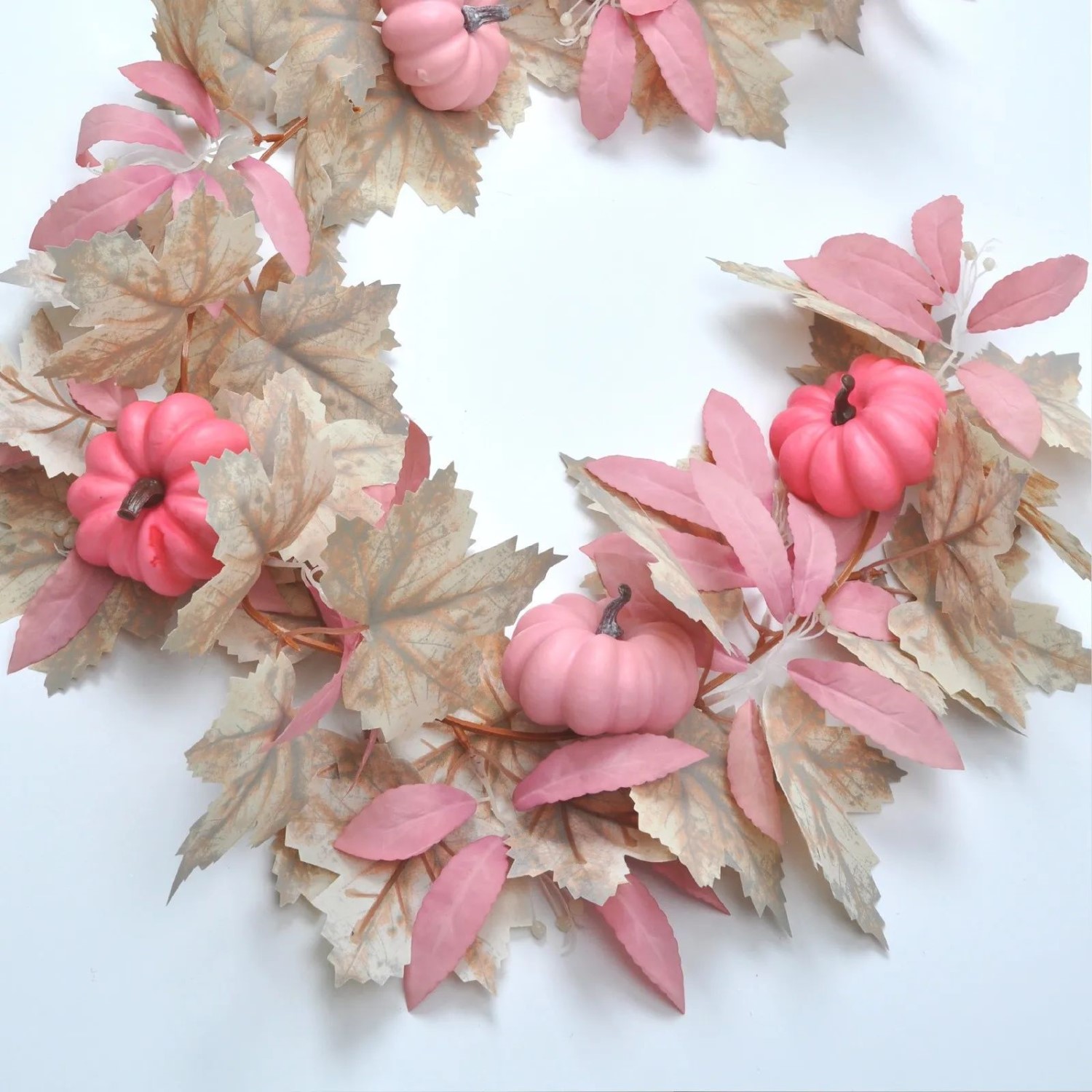 White Maple Leaf Decorations Pink Pumpkin Accents Fall Festi