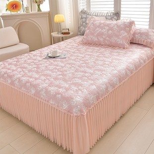 法式 高端凉席三件套提花玫瑰雪纺花边床裙凉感透气可水洗可暴晒