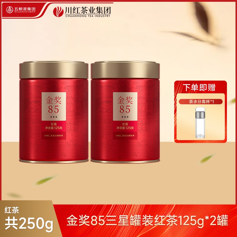 川红茶业集团双11返场金奖85五星125g*2罐装自饮口粮特级红茶叶