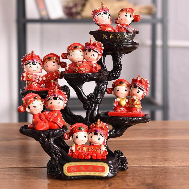 新款树脂工艺品中式婚庆娃娃家居装饰创意中国风摆件婚房厂家