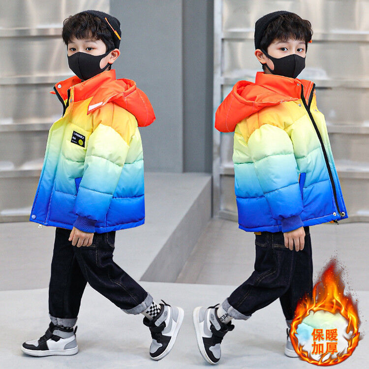 男童冬装棉衣2024新款6到8岁炸街渐变棉服中长款冬季韩版加厚外套