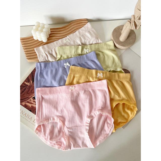 试穿一条 15条源头工厂薄款中腰艾叶女士底裤蝴蝶结颜色随机