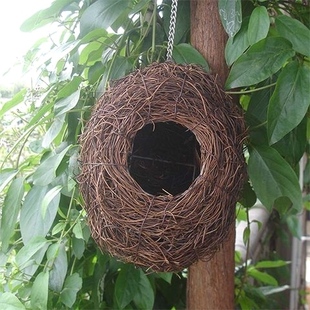 藤编鸟笼鸟窝户外繁殖下蛋 园林创意田园仿真鸟巢房屋装饰窝室外