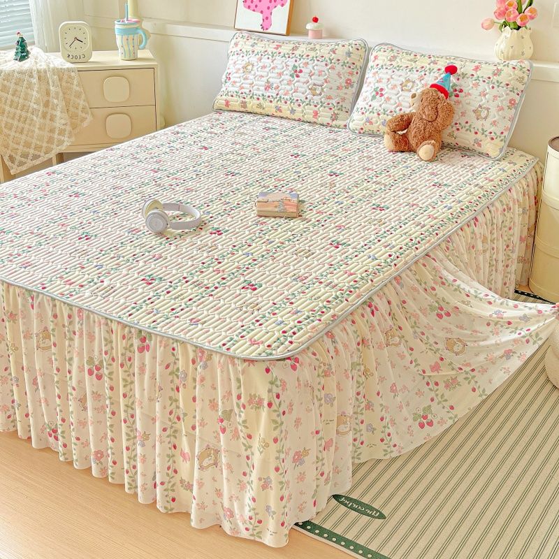 夏季冰丝床单席租房遮丑改造空调软席子乳胶凉席三件套床裙款加厚