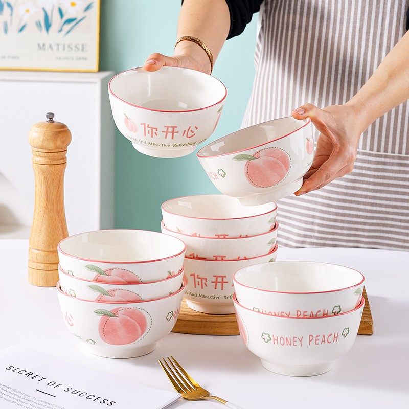 10个装5英寸陶瓷饭碗家用大号米饭碗高颜值网红瓷碗乔迁新居餐具,餐饮具,碗,淘宝优惠券,粉丝福利购,淘宝优惠卷