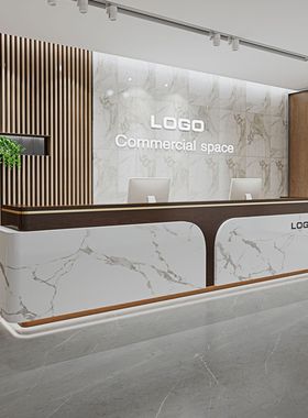 公司前台接待台吧台轻奢高级感现代简约美容院医美酒店弧形收银台