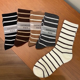 黑白复古条纹堆堆袜 春秋系列 学院风透气高弹力中筒袜 港维斯