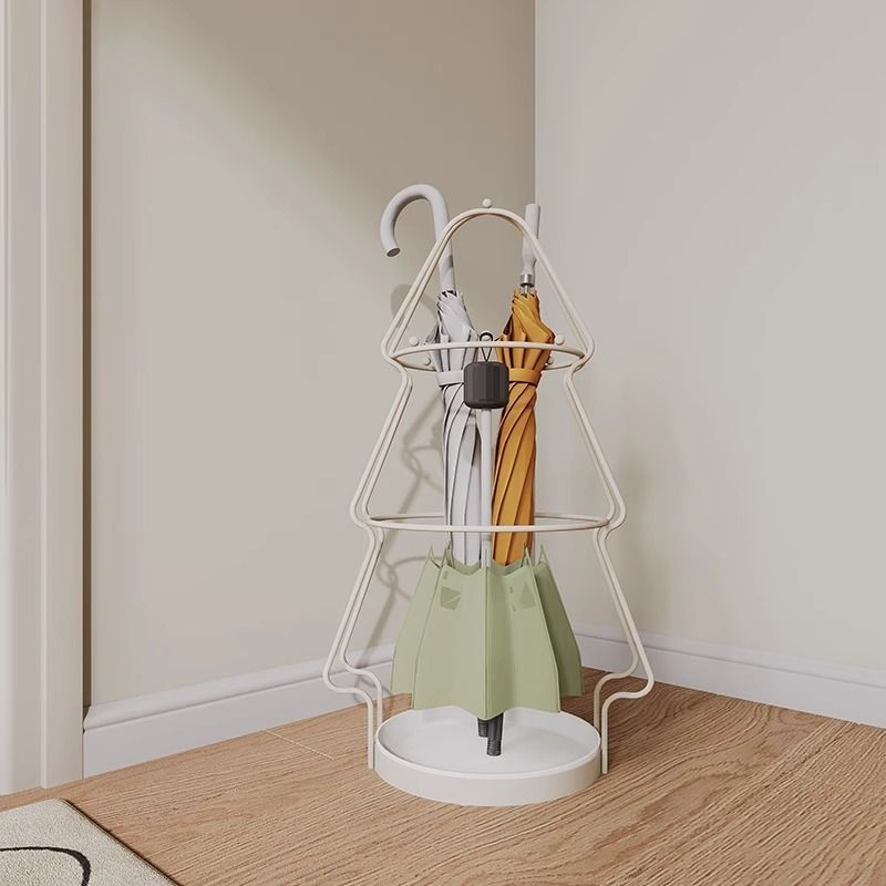 奶油风圣诞树雨伞架沥水收纳架家用门口带沥水篮放雨伞铁艺置物架