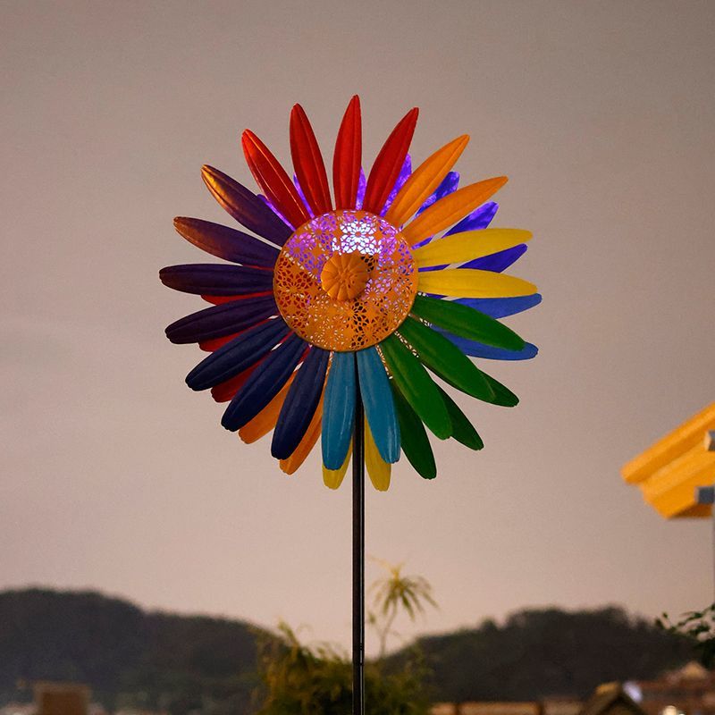 美式田园风铁艺风车户外花园装饰旋转庭院别墅幼儿园创意造景摆件