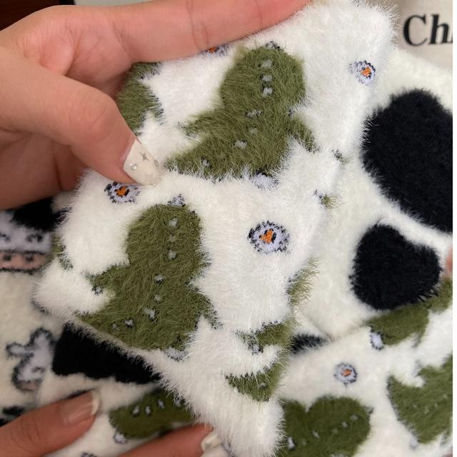 秋冬袜子女奶牛中筒袜保暖珊瑚绒短袜