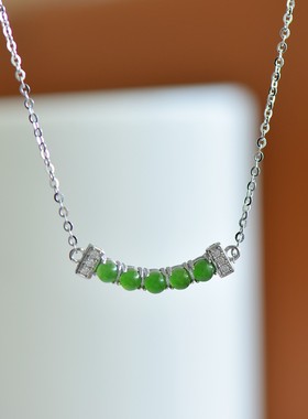 s925银镶和田玉碧玉自生链吊坠10877百搭气质款复古轻奢民族风国