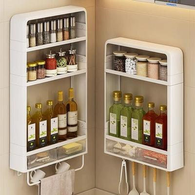 厨房置物架多功能调味罐收纳盒调料品油盐酱醋收纳架壁挂式免打孔