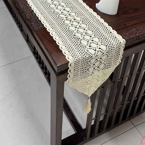 米色宽度28厘米复古钩针桌旗