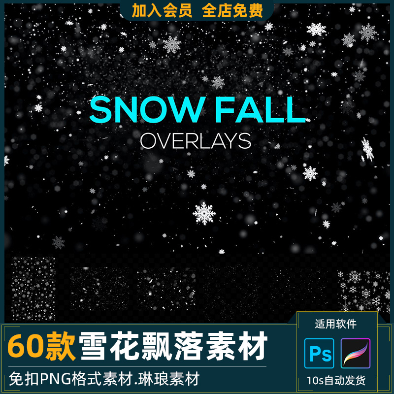 .唯美冬天飘雪下雪地飘落雪冰花后期PNG免抠Ps后期特效果素材图片