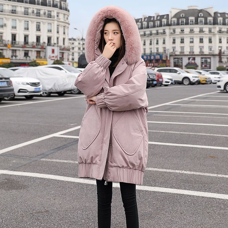 黑色羽绒棉服女2025年新款冬季中长款宽松显瘦大码加厚棉袄外套