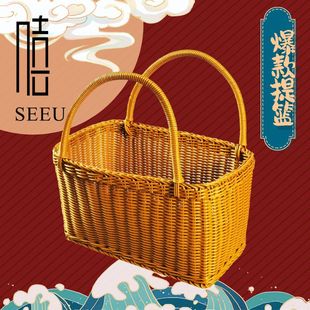 手工编菜蓝子织摘菜篮子手提特大号编织藤编家用手工编菜蓝子