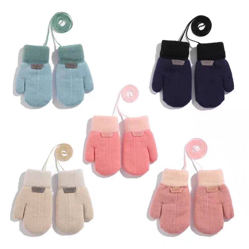 儿童手套挂脖加绒加厚冬季手套男女宝宝冬天户外防寒保暖针织手套