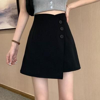 不规则阔腿短裤2025夏季学生新款韩版裙裤百搭高腰黑色A字裤子女