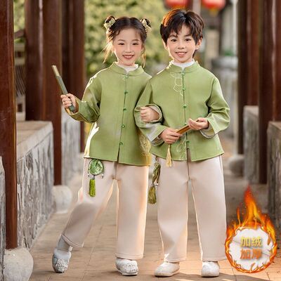 男女童新中式汉服唐装2025新款国风加绒套装儿童冬装加厚演出服