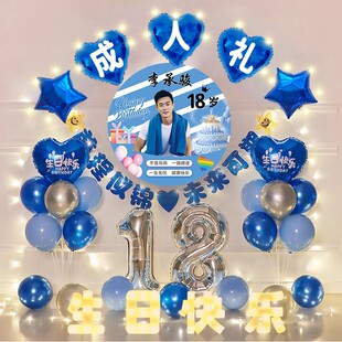 定制18周岁男孩女孩成人礼生日布置场景气球装 饰用品氛围海报套餐