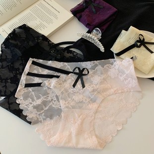 镂空性感蝴蝶结透气女三角内裤 全蕾丝无痕包臀女士透气少女小清新