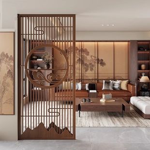 实木栅栏屏风玄关隔断客厅遮挡酒店茶社定 新型玄关隔断屏风新中式