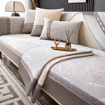 雪尼尔布四季通用沙发垫防滑皮坐垫子现代高档2024年新款防猫抓