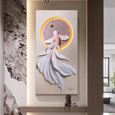 RELIFE/福雕家饰（锦鲤迎门）立体浮雕玄关客厅走廊过道带灯装饰