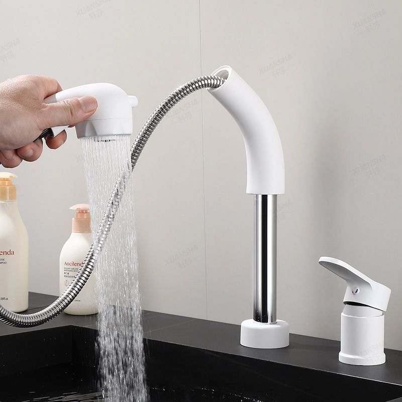 抽拉分体式水龙头双孔冷热洗头床卫生间洗手盆浴室洗脸可升降龙头