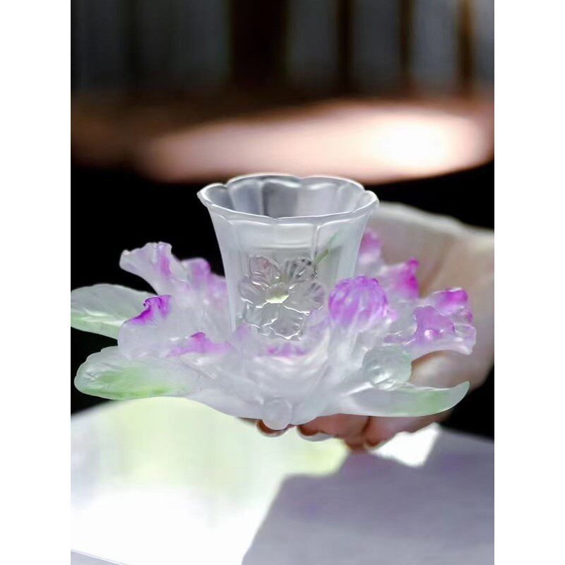12花神杯琉璃杯十二花神桃花紫薇茶杯主人杯托 托杯垫功夫茶具品