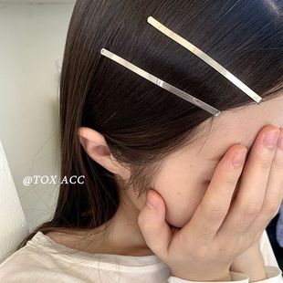 一字弹横发夹韩系简约ins银色金属夹素颜碎气质弧度刘海