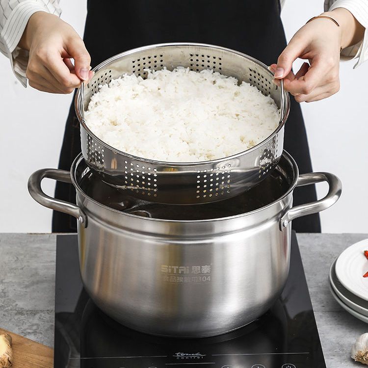 小蒸锅家用316不锈钢加厚汤锅一层两小号304蒸饭锅多功能隔水蒸煮