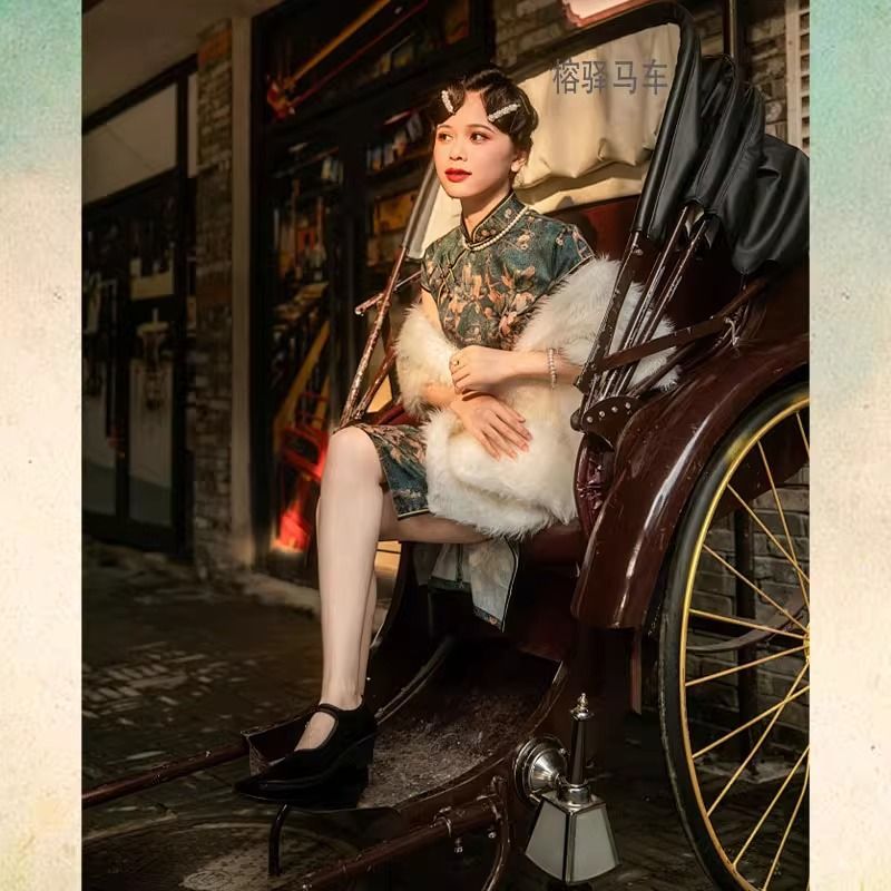 人力黄包车拉人双人仿古上海复古民国道具拉客古城景区