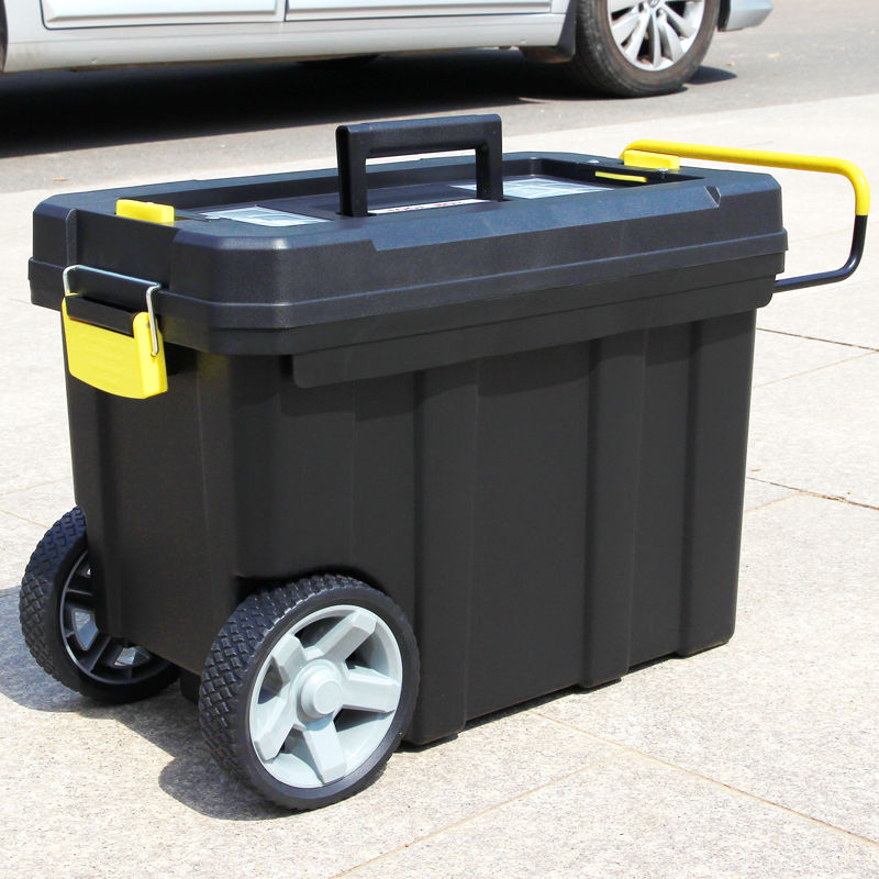 双层组合式拉杆厚塑料工具箱多功能移动带轮车载工具箱维修工具车