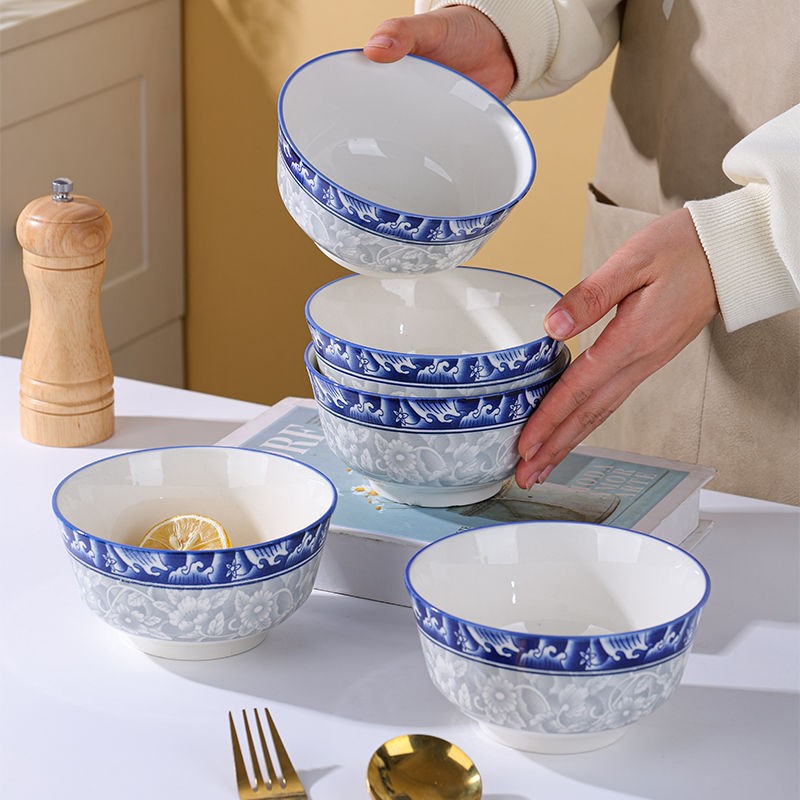 10只装5英寸青花瓷米饭碗家用吃饭小碗陶瓷碗餐具中式创意吃饭碗