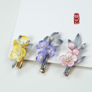 绒艺『春不晚』非遗绒花头饰侧边发夹女后脑勺鸭嘴夹国风精致小边