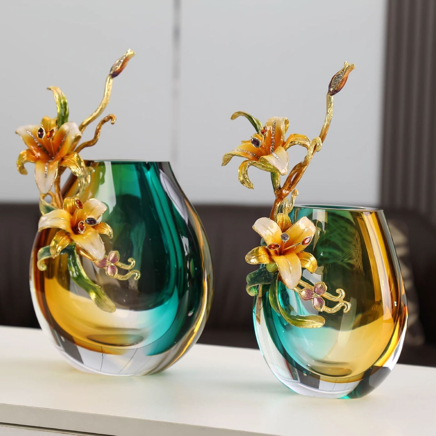 珐琅彩琉璃花瓶摆件客厅电视柜玄关轻奢高档插花装饰乔迁新居礼品
