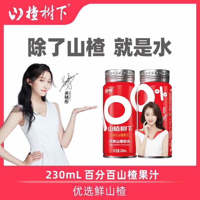 【专享】山楂树下100%山楂果汁230ML*6/15瓶营养浓郁果味饮料罐装