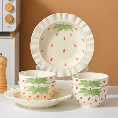 芬利兰【6个装】釉下彩-遇见莓好-6件套4碗2盘陶瓷餐具-1