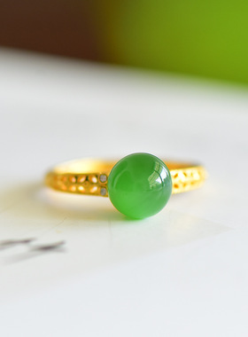 925银和田玉碧玉圆珠戒指22246百搭气质款复古轻奢民族风国风