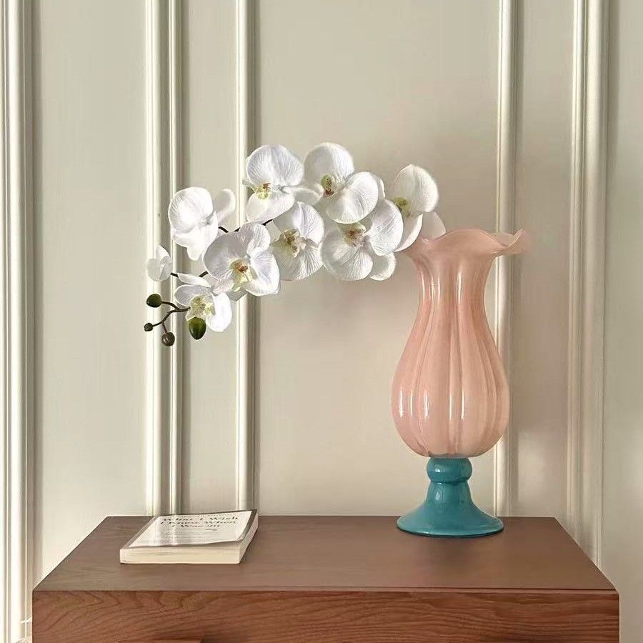 中古风琉璃花瓶法式高级感玄关斗柜艺术花器客厅软装玻璃高脚摆件